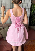 Crisscross Back A-Line Regular Straps Sleeveless Short Homecoming Dresses