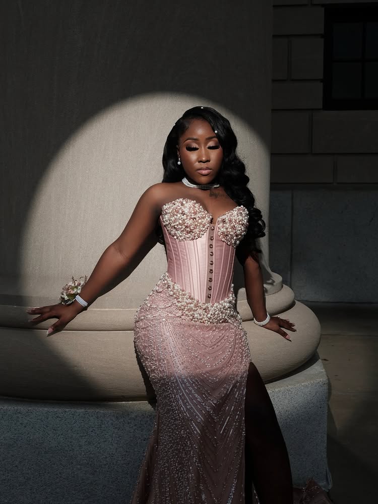 Sweetheart Half Sleeve Beaded Mermaid Side Slit Prom Dress for Black Girl