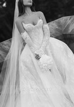 Lace Strapless Scalloped Neck Princess Empire Wedding Dresses