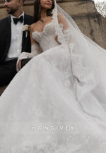 Lace Strapless Scalloped Neck Princess Empire Wedding Dresses