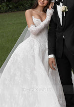 Lace Strapless Scalloped Neck Princess Empire Wedding Dresses