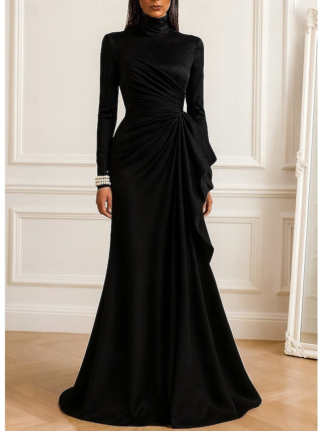 High Neck Long Sleeve Mermaid Floor-Length Evening Gown Mother of the Bride Dress