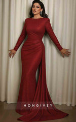 Long Sleeve Sequins Lace Evening Dress Sparkling Mermaid