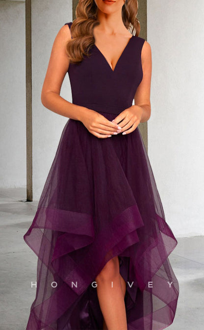 HM216 - A-Line V-Neck Sleeveless High Low Mother of the Bride Dress