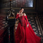 Red Sweetheart Long Sleeve Mermaid Court Train Floor-length Evening Dress