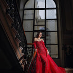 Red Sweetheart Long Sleeve Mermaid Court Train Floor-length Evening Dress