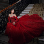 Red Sweetheart Long Sleeve Mermaid Court Train Floor-length Evening Dress