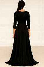 Black 3/4 Sleeve Mermaid Floor-Length Ruched Evening Dress Formal