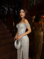 Off the Shoulder Sleeveless Sequins Sparkle Mermaid Prom Dress