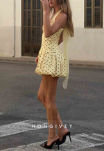 Yellow Halter Neck Spotted Ruched Sweetheart A-Line Mini Homecoming Dress