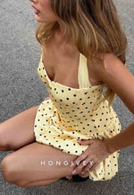 Yellow Halter Neck Spotted Ruched Sweetheart A-Line Mini Homecoming Dress