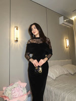 High Neck Black Lace Long Sleeve Mermaid Ankle-Length Evening Dress