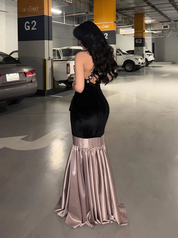 Halter Sleeveless Beaded Backless Mermaid Evening Dress Floor-Length