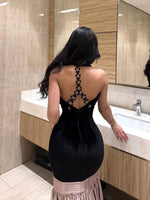 Halter Sleeveless Beaded Backless Mermaid Evening Dress Floor-Length