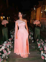 Pink A-Line Slit Beaded Evening Dress