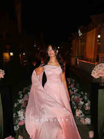 Pink A-Line Slit Beaded Evening Dress