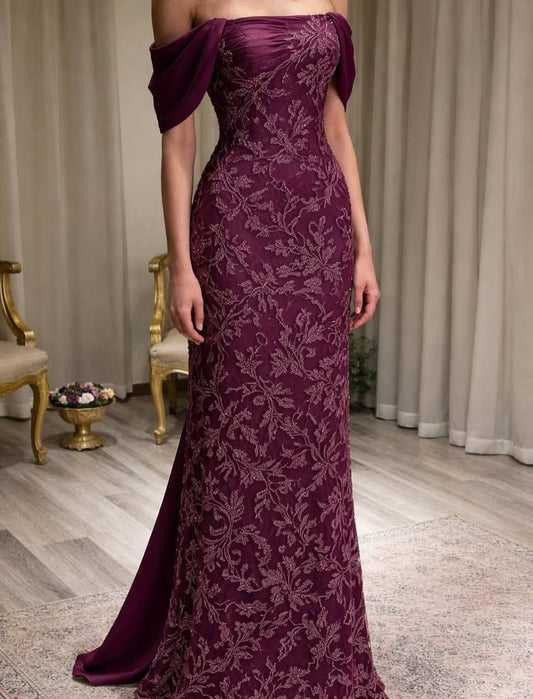 Off the Shoulder Sleeveless Applique Mermaid Floor-Length Evening Dress