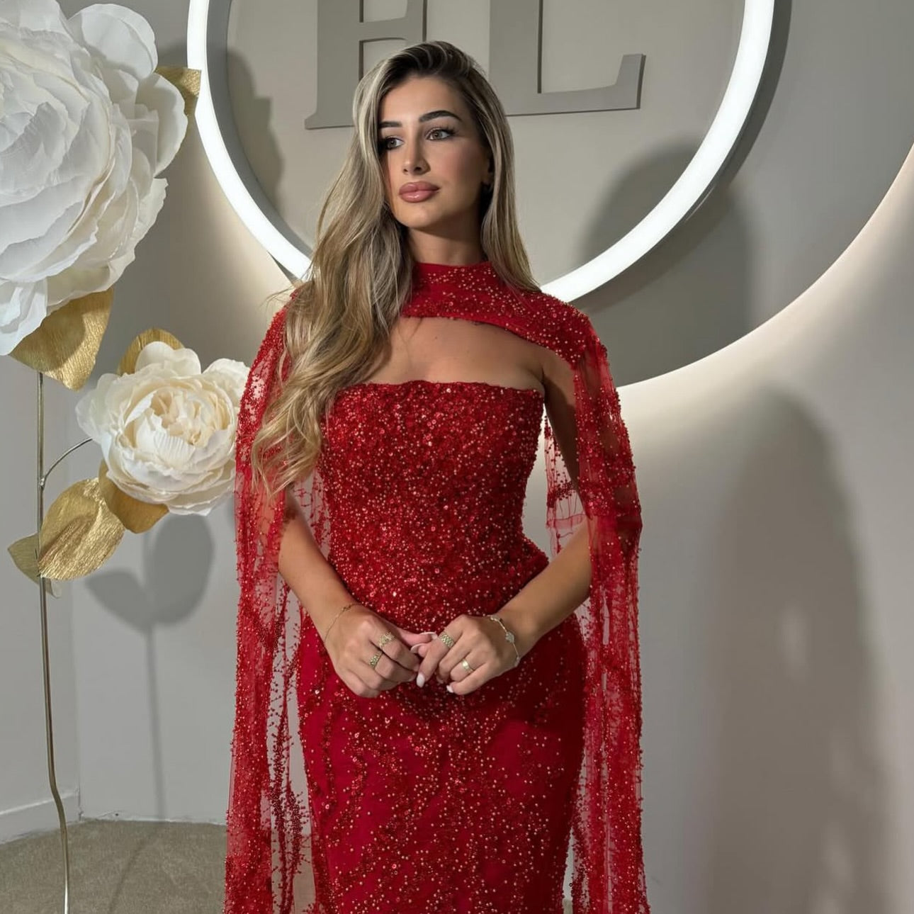 Exquisite Strapless Lace Sequins Mermaid Prom Dress Floor-Length