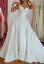 Cross-Neck Halter Satin A-Line Court Train Lace Trim Empire Wedding Dresses