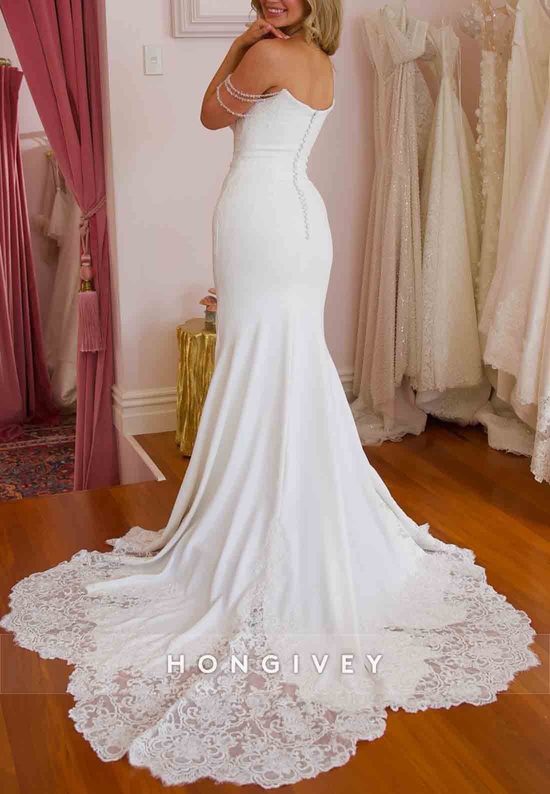 Elegant Off the Shoulder Court Train Lace Sweetheart Trumpet Wedding Dresses