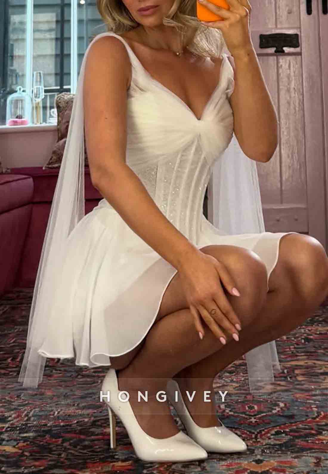 Tulle Regular Straps A-Line Mini Sleeveless Wedding Dresses