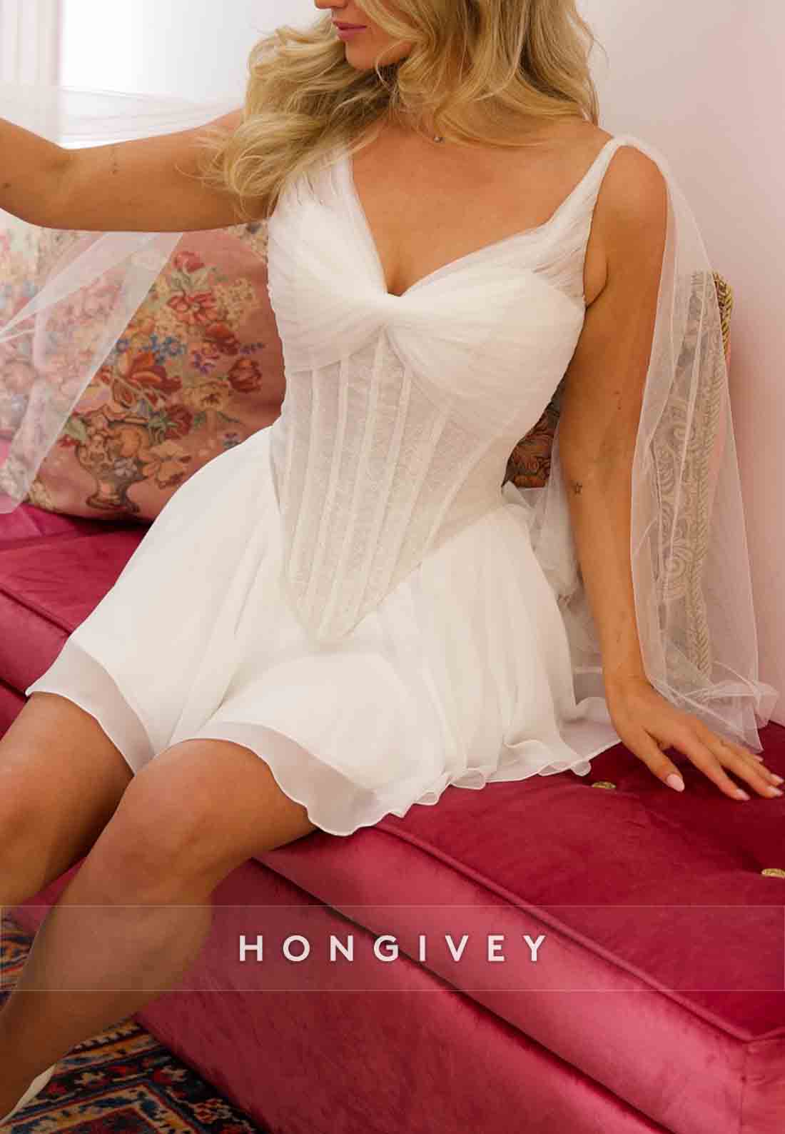 Tulle Regular Straps A-Line Mini Sleeveless Wedding Dresses