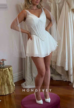 Tulle Regular Straps A-Line Mini Sleeveless Wedding Dresses