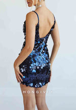 Sequined Bodycon Low Back Spaghetti Strap Mini Homecoming Dress