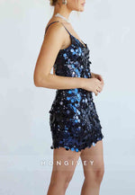 Sequined Bodycon Low Back Spaghetti Strap Mini Homecoming Dress