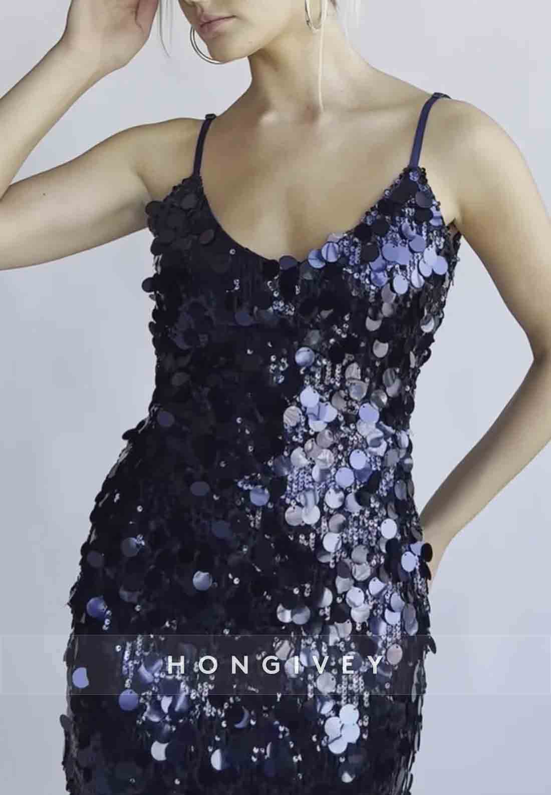 Sequined Bodycon Low Back Spaghetti Strap Mini Homecoming Dress