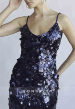 Sequined Bodycon Low Back Spaghetti Strap Mini Homecoming Dress