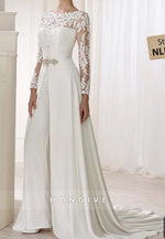 Jumpsuit Detachable Lace Long Sleeve Pleated Wedding Dresses