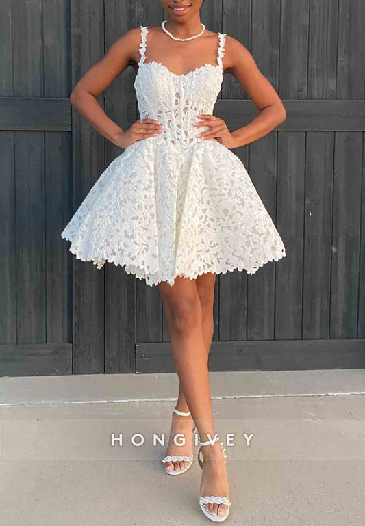Lace Sleeveless Sweetheart Ball Gown Low Back Short Homecoming Dresses