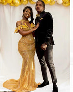 Modest Mermaid Scoop Gold Sequin Prom Dresses for Women Evening Party Gown Formal Gown Birthday Gowns