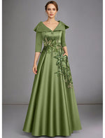 V-Neck Half Sleeve Applique Sequins A-Line Evening Dress Formal