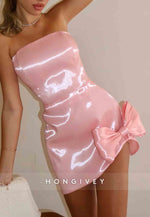 Cute Blushing Pink Sheath Strapless Mini Homecoming Dress with Bowknot