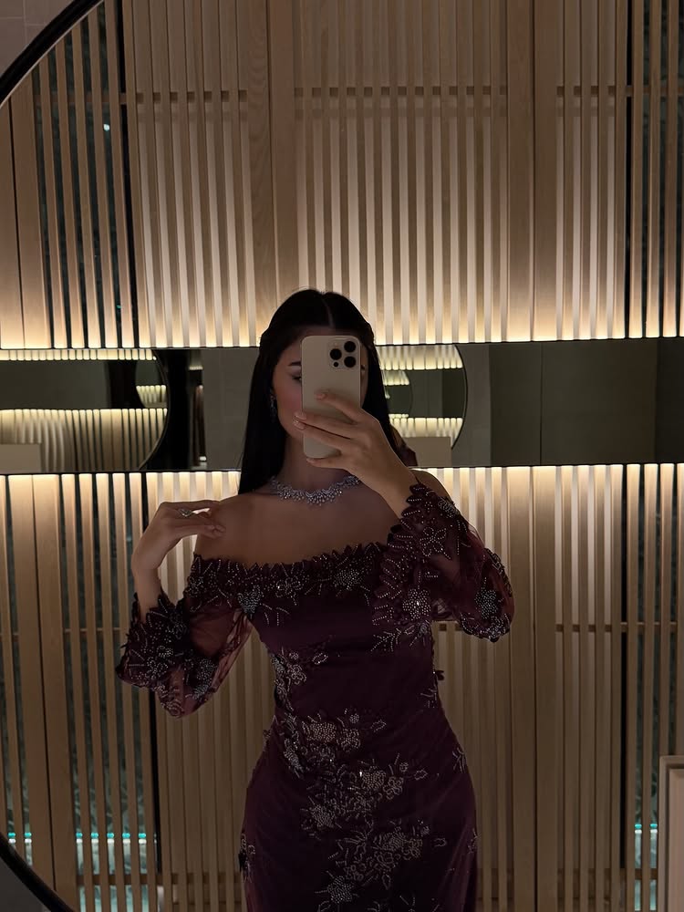 Purple Off the Shoulder Long Sleeve Sparkle Mermaid Evening Dress
