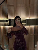 Purple Off the Shoulder Long Sleeve Sparkle Mermaid Evening Dress
