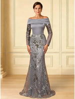 Off the Shoulder Lace Long Sleeve Applique Mermaid Evening Dress Floor-Length