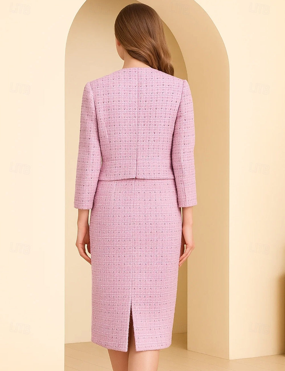 Pink Long Sleeve Flowers Mermaid Knee-Length Formal Evening Dress