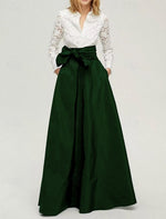Long Sleeve Bow A-Line Floor-Length Formal Evening Dress