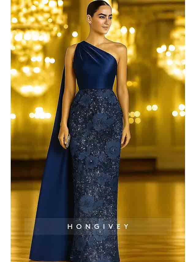 One Shoulder Sequined Sparkling Mermaid Evening Dress