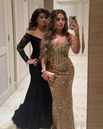 Beaded Sparkle Off the Shoulder Sleeveless Sequins Mermaid Side Slit Prom Dress