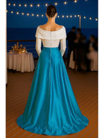 Classic Off the Shoulder Flowers A-Line Long Sleeve Floor-Length Evening Dress