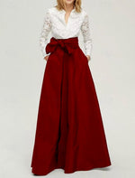Long Sleeve Bow A-Line Floor-Length Formal Evening Dress