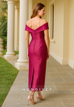 Elegant Off the Shoulder Pleated Tea-Length Mother of the Bride Dress with Bowknot