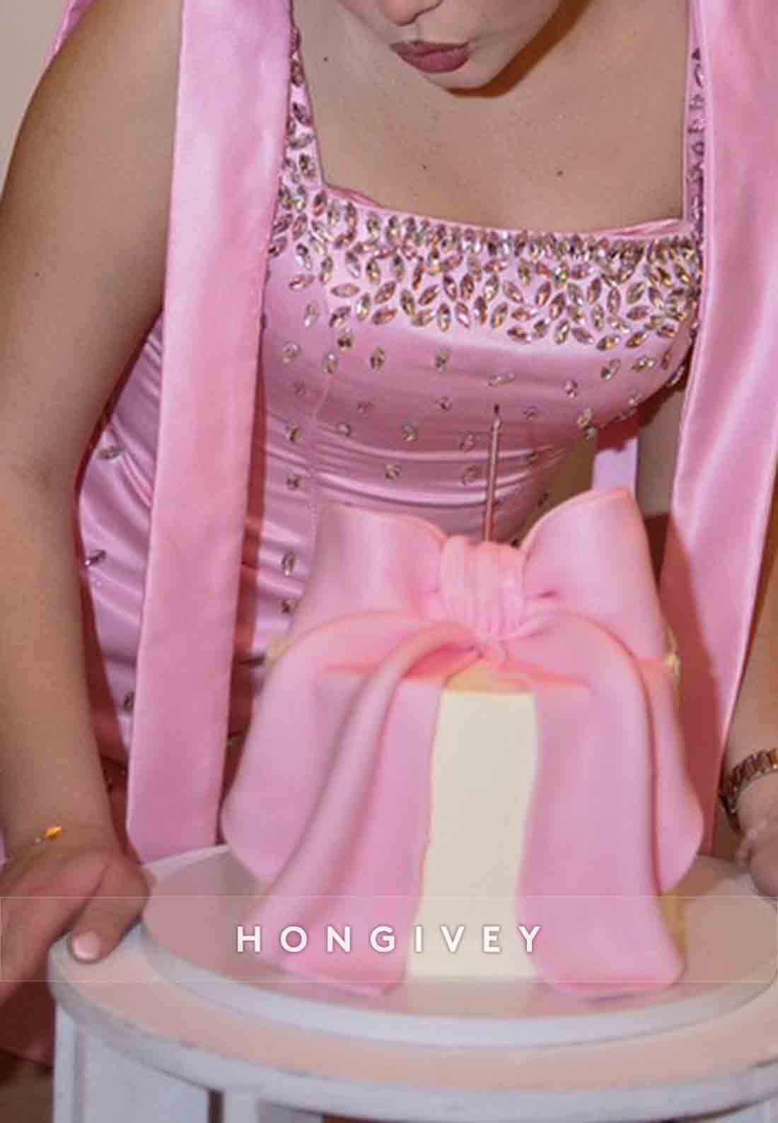 Satin Sleeveless Regular Straps Square Neck Sheath Bowknot Mini Homecoming Dresses