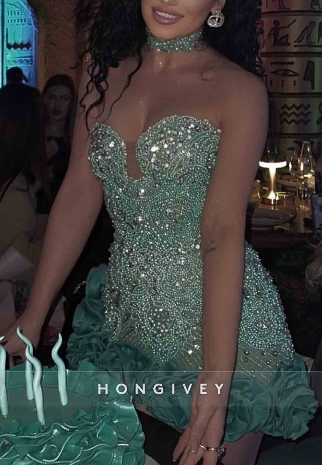 Sexy Flowers Sweetheart Beading Strapless Mini Homecoming Dresses