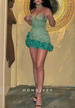 Sexy Flowers Sweetheart Beading Strapless Mini Homecoming Dresses