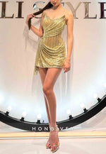 Golden Strapless Glitter Pleated Sleeveless Mini Homecoming Dresses